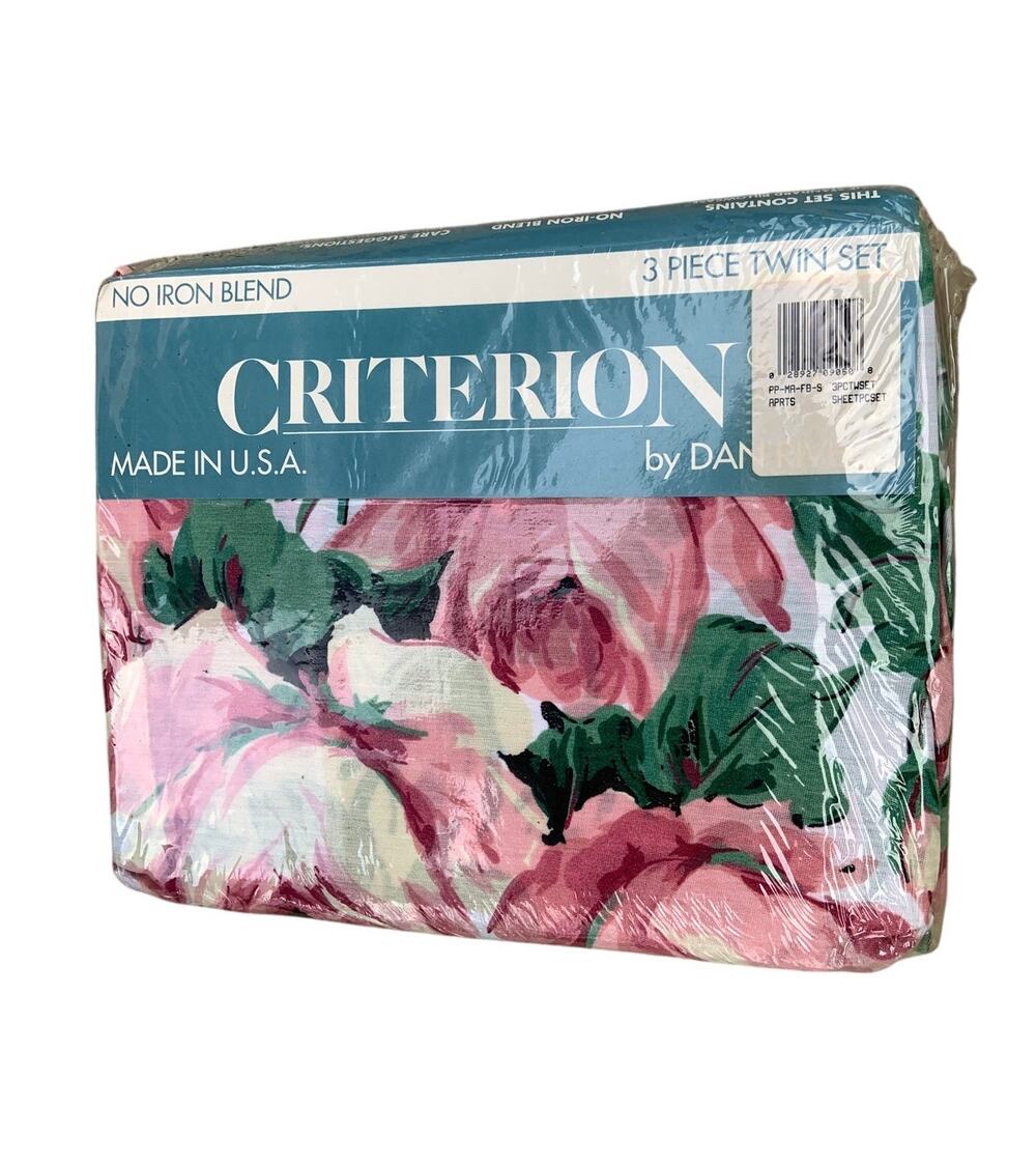 Vintage 70s Set of Criterion No Iron Rose Floral Twin Sheet Set Made in the USA